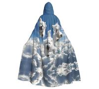 WDXQHY Three little dogs flying Halloween Hooded Cloak Full Print Polyester Costume Cape for Cosplay Parties Masquerades Comic Cons Lightweight Comfortable No-Itch Fabric with Tie Closure