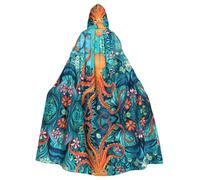 WDXQHY Turtle Octopus Pattern Ocean Theme Halloween Hooded Cloak Full Print Polyester Costume Cape for Cosplay Parties Masquerades Comic Cons Lightweight Comfortable No-Itch Fabric with Tie Closure