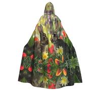 WDXQHY Two cute little rabbits Halloween Hooded Cloak Full Print Polyester Costume Cape for Cosplay Parties Masquerades Comic Cons Lightweight Comfortable No-Itch Fabric with Tie Closure