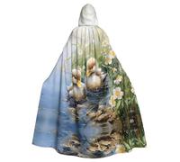 WDXQHY Two ducks in the water Halloween Hooded Cloak Full Print Polyester Costume Cape for Cosplay Parties Masquerades Comic Cons Lightweight Comfortable No-Itch Fabric with Tie Closure
