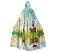 WDXQHY Two happy rabbits Halloween Hooded Cloak Full Print Polyester Costume Cape for Cosplay Parties Masquerades Comic Cons Lightweight Comfortable No-Itch Fabric with Tie Closure