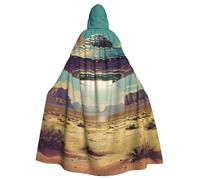 WDXQHY UFO in the desert Adult Halloween Cloak with Hood Comfortable Elastic Party Cape Perfect for Costumes Cosplay Halloween Parties Hooded Cloak