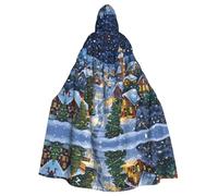 WDXQHY Village in the snow Halloween Hooded Cloak Full Print Polyester Costume Cape for Cosplay Parties Masquerades Comic Cons Lightweight Comfortable No-Itch Fabric with Tie Closure