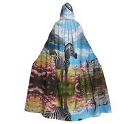 WDXQHY Zebra by the river Halloween Hooded Cloak Full Print Polyester Costume Cape for Cosplay Parties Masquerades Comic Cons Lightweight Comfortable No-Itch Fabric with Tie Closure
