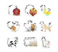 WDYJMALL Farm Cookie Cutters 9-Pc Set - Barn Farm House Turkey Duck Rooster Chicken Bee Dog Cow Fence Sheep Lamb Alpaca - C