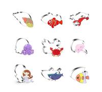 WDYJMALL Ocean Creature Animal Cookie Cutters 9-Pc Set - Conch Seashell Clownfish Lobster Octopus Crab Jellyfish Mermaid Shark Tropical Fish - A
