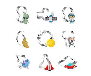 WDYJMALL Space Cookie Cutters 9-Pc Set - Alien Satellite Astronaut Moon Sun Signal Tower Radar Space Shuttle Rocket Spaceship UFO - A