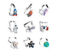 WDYJMALL Space Cookie Cutters 9-Pc Set - Space Shuttle Rocket Meteor Falling Star Astronaut Telescope Flag Signal Tower Star Round Planet - B