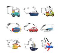 WDYJMALL Transportation Cookie Cutters 9-Pc Set - Locomotive Yacht Ship Motorcycle Airship Car Vehicle Train Helicopter Boat Airplane - B