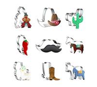WDYJMALL Western Cowboy Cookie Cutters 9-Pc Set - Cowboy Cactus Pepper Mustache Horse Sheep Lamb Cowboy Hat Cowboy Boot Donkey - A