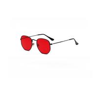 WDZAYXC Classic Polygonal Embossed Design Sunglasses with Metal Frame for Men and Women, UV Protection, black/red