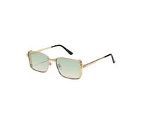 WDZAYXC Classic Rectangular Sunglasses Retro Metal Frame Glasses Vintage Rectangle Sunglasses for Men and Women, Gold/Green