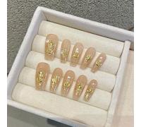 WDZDS 10pcs Gold Foil Flowers False Nails Press On Nails Full Cover False Nails For Women And Girls Daily Decoration