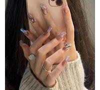 WDZDS One Size 24pcs Diamond Butterfly Glitter False Nails Press On Nails Full Cover False Nails For Women And Girls Daily Decoration