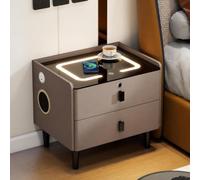 WDZDS Smart Solid Wood Nightstand, 2-Tier Bedside Table with LED Light, Fingerprint Sensor, and Storage Drawer for Bedroom, Modern Furniture, Home Decor