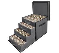 WDZREE Premium Large Christmas Ornament Storage,Box with Side Open, Drawer Style Trays - 3" Compartment, 4 Trays, Keeps 64 Holiday Ornaments -Made of Durable 600D Oxford Fabric Tear-Proof Material.