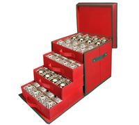 WDZREE Premium Large Christmas Ornament Storage,Box with Side Open, Drawer Style Trays - 3" Compartment, 4 Trays, Keeps 64 Holiday Ornaments -Made of Durable 600D Oxford Fabric Tear-Proof Material.