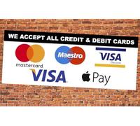 We Accept All Credit And Debit Card Payments Sign Notice Adhesive Sticker 165mm x 65mm V2