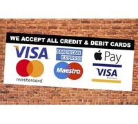 We Accept All Credit And Debit Card Payments Sign Notice Adhesive Sticker 165mm x 65mm V3