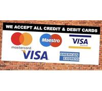 We Accept All Credit And Debit Card Payments Sign Notice Warning Sign Self Adhesive Gloss Sticker 320mm x 125mm VA3