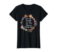We All Laugh in the Same Language ESL Teacher Boho Frame Value Graphic T-Shirt, Women, Black, M