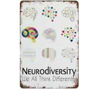 We All Think Differently Brain Art Neurodiversity Poster Sign Vintage Tin Signs Home Kitchen Decorations Wall Decor Metal Poster for Room 8x12inch