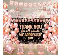 We Appreciate You Banner Decorations Set,Pink Thank You for All You Do Backdrop with Honeycomb Centerpieces and Hanging Swirls, Office Employee Staff Teacher Appreciation Party Supplies Kit