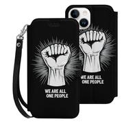We Are All One People Printed Wallet Phone Case Slim Cute Cellphone Protective Cover Hanging Rope Unisex Compatible with iPhone 15/15 Plus/15 Pro/15 Pro Max