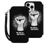 We Are All One People Printed Wallet Phone Case Slim Cute Cellphone Protective Cover Hanging Rope Unisex Compatible with iPhone 15/15 Plus/15 Pro/15 Pro Max