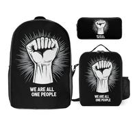 We Are All One People Trendy Backpack Set for Unisex Lightweight 17inch Daypack with Lunch Bag And Pencil Case 3pcs