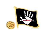 We Are Animals Too Protect Earth Golden Metal Flag Lapel Pin Badge
