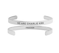 We Are Charlie Kirk Freedom Stainless Steel Cuff Bracelets, Patriot Memorial Assassination Shooting Hero Justice Right Wing Revolution Stainless Steel Engraved Open Mouth Bracelet For Women Men, L