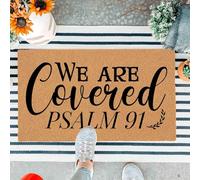 We Are Covered Psalm 91" Christian Welcome Mat - Inspirational Bible Verse Entryway Rug - 75 x 44 cm (29.5" x 17") Artificial Coir Mat with Non-Slip Rubber Backing