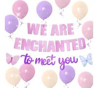 We Are Enchanted to Meet You Banner Balloons Butterfly Garland for Enchanted to Meet You Themed Baby Shower Gender Reveal Party Decorations Supplies
