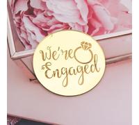 We Are Engaged Mirror Cupcake Topper - Pack of 6 Engraved Discs for Proposal Party - Acrylic Celebration Decoration