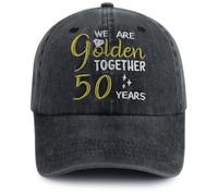 We are Golden Together 40 50 60 Years Hats for Men Women, Adjustable Cotton 50th Wedding Anniversary Baseball Cap, Black, One size
