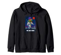 We are Here, Cool Green Frog Astronaut Illustration Graphic Zip Hoodie