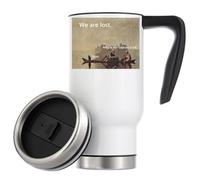 We are Lost why Our Captain is a cat Funny Meme Vacuum Insulated Thermal Travel Coffee Mug 480ml White
