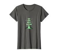 We are Not Alone: Alien UFO City Skyline Sci-Fi T-Shirt, Women, Asphalt Grey, Medium