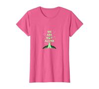 We are Not Alone: Alien UFO City Skyline Sci-Fi T-Shirt, Women, Pink Heather, Large