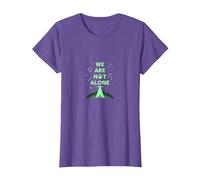 We are Not Alone: Alien UFO City Skyline Sci-Fi T-Shirt, Women, Purple Heather, Medium