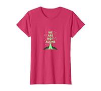 We are Not Alone: Alien UFO City Skyline Sci-Fi T-Shirt, Women, Red Heather, Large