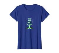 We are Not Alone: Alien UFO City Skyline Sci-Fi T-Shirt, Women, Royal Blue, Medium