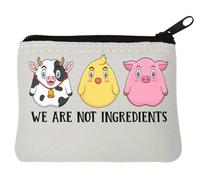 We are Not Ingredients Cute Cow Pig and Chicken Neoprene Coin Purse Pouch 10x11cm White