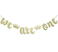 We are One with Crown Gold Glitter Banner for Twins' 1st Birthday Party Decorations(Gold)