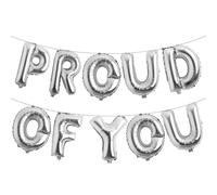 We Are So Proud of You Balloons - 16 Inch | Mylar Foil Balloon Banner For Congratulations Graduation Party Decorations Balloon Banner Perfect for Graduation Decorations 2025 (PROUD OF YOU Silver)