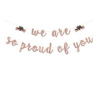 We Are So Proud of You Banner - Graduation Party Garland Bunting Supplies - Class of 2025 - Congrats Grad Party Decorations - Rose Gold Glitter