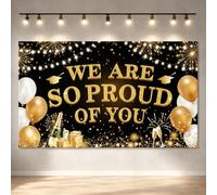 We Are So Proud Of You Graduation Backdrop Banner, Black Gold Class of 2026 Extra Large Fabric Photo Background, 71×43 Inch Graduation Party Decorations Supplies