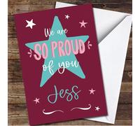 We Are So Proud Of You Typographic Star Red Passing Exams Personalised Card - Congratulations Card, Personalised Well Done Card, Custom Congratulations Card