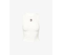 We Are Tala Womens We Are Tala 365 Ribbed Logo Racer Stretch-Woven Top Coconut Milk L